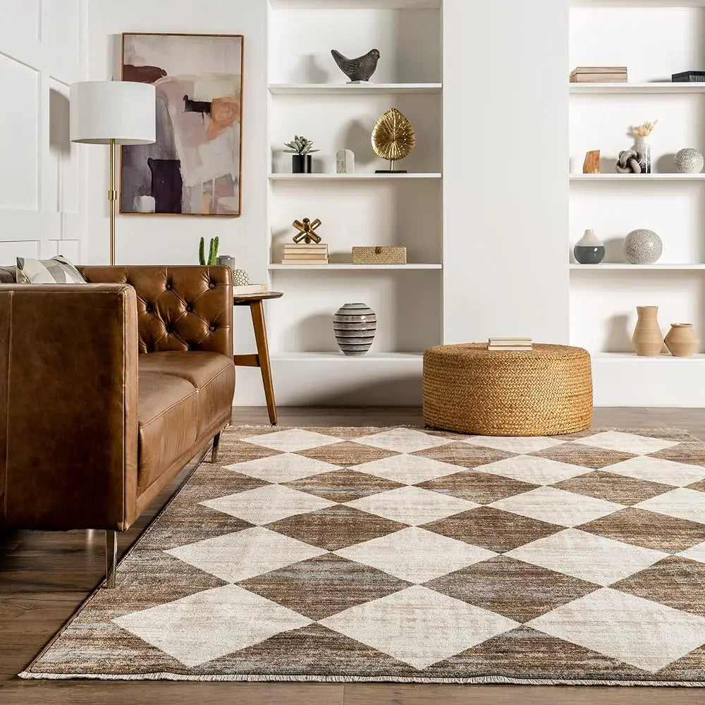DIXSG Meline Checkered Fringe Area Rug for Living Room