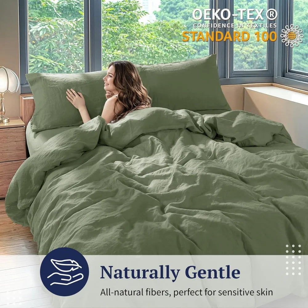 Natural Linen Duvet Cover Set With Zipper And Corner Ties