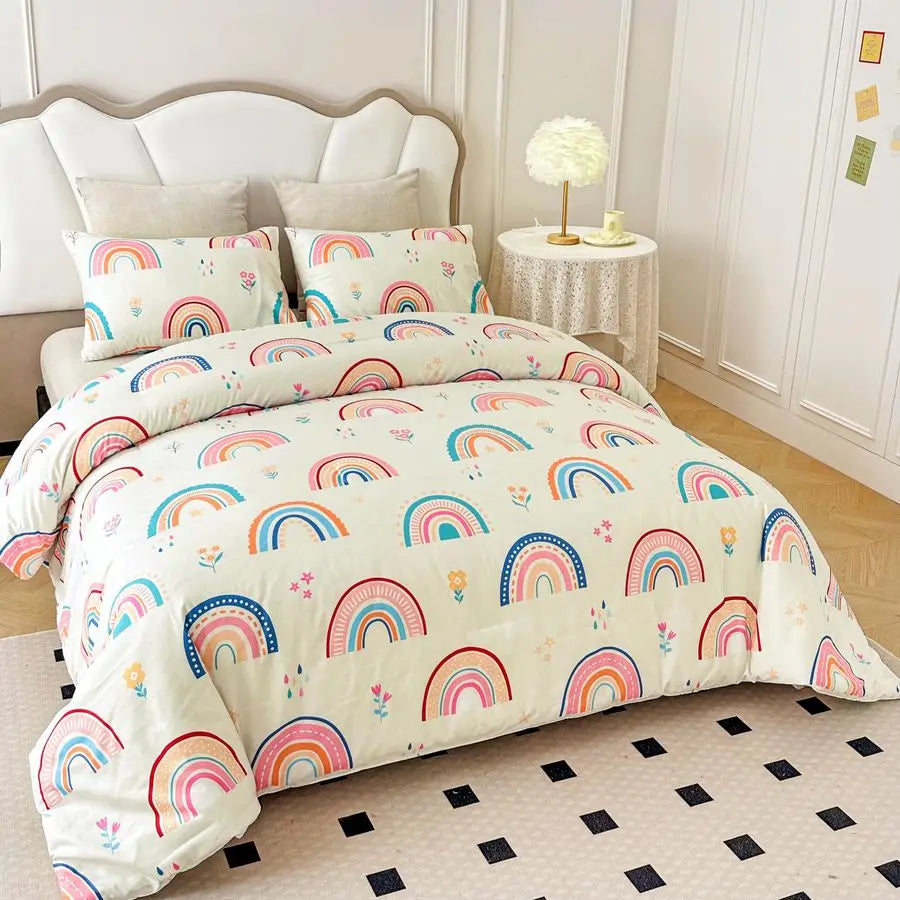 Lightweight Rainbow Comforter Set 3 Piece With 2 Pillow Covers For Girls