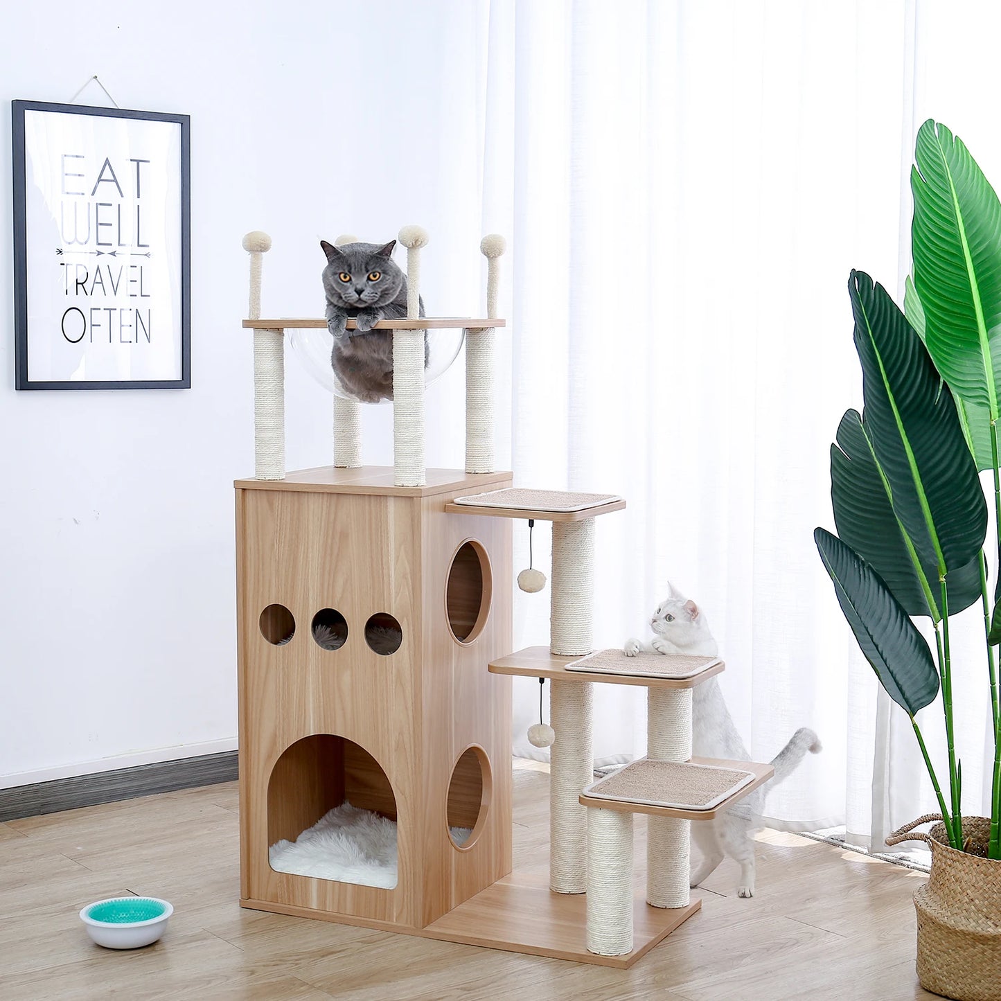 Multi-Level Cat Tree Indoor Wood Tower With Scratching Posts