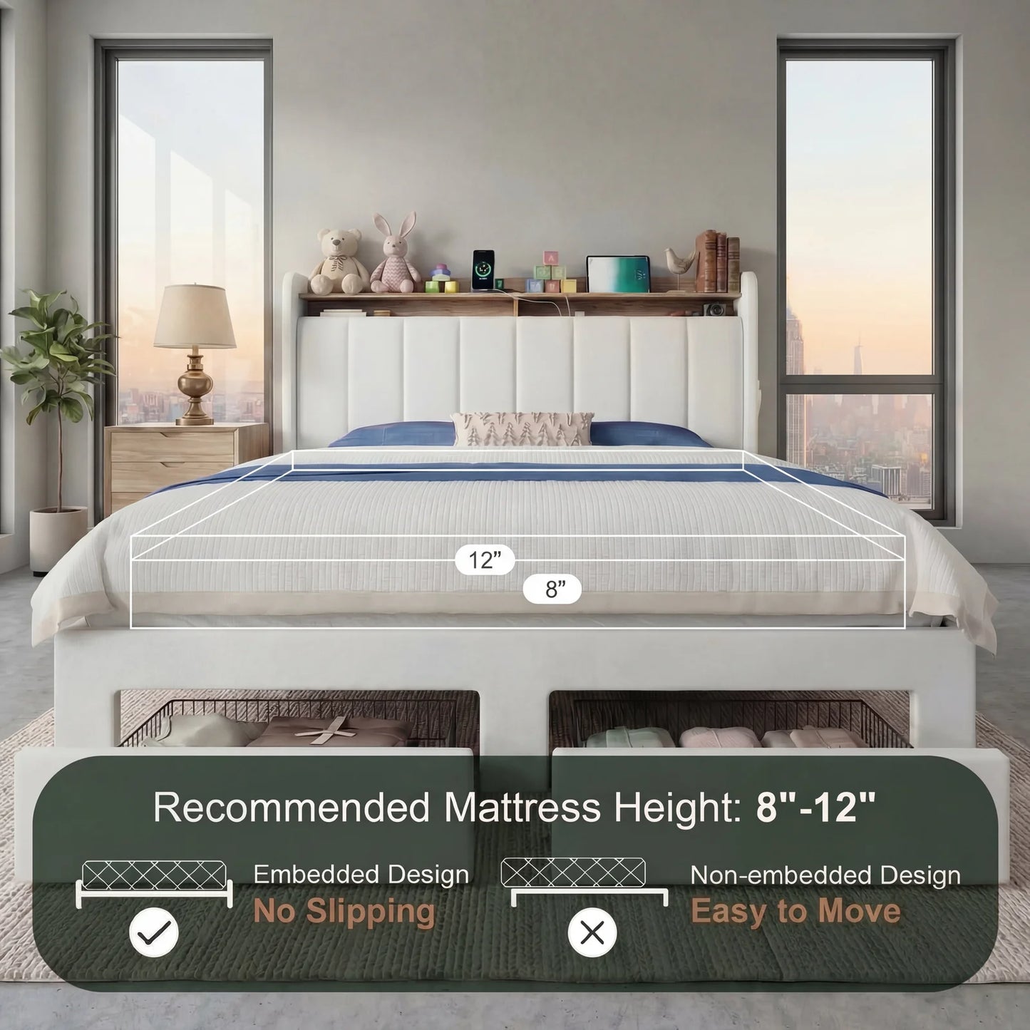 HOOMIC Bed Frame With Storage Drawers and LED Charging Station