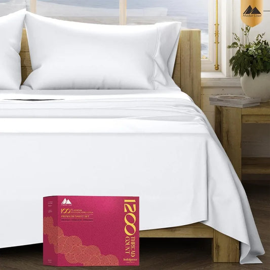 Egyptian Cotton Sheets Set, 4 Piece, 1200 High Thread Count