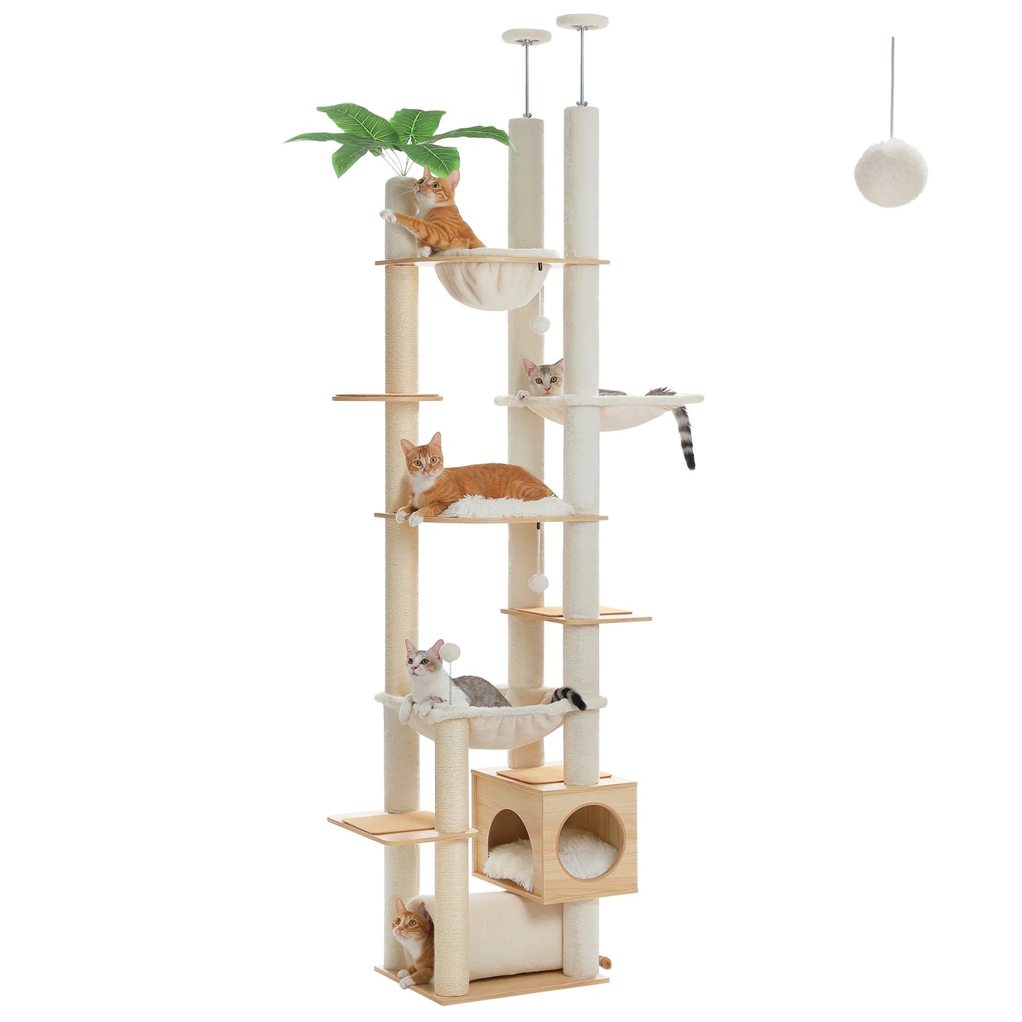 PAWZ Road Adjustable Wooden Cat Tree With Hammock And Posts