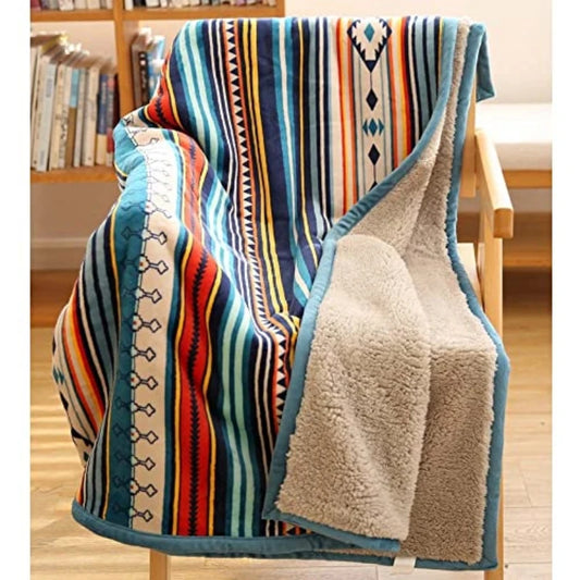 Cottebed Lightweight Boho Sherpa Throw Blanket Stripe Microfiber