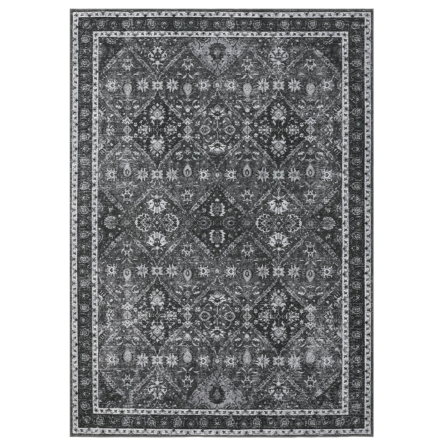 Moroccan Trellis Low Pile Living Room Rug Non Slip Machine Washable