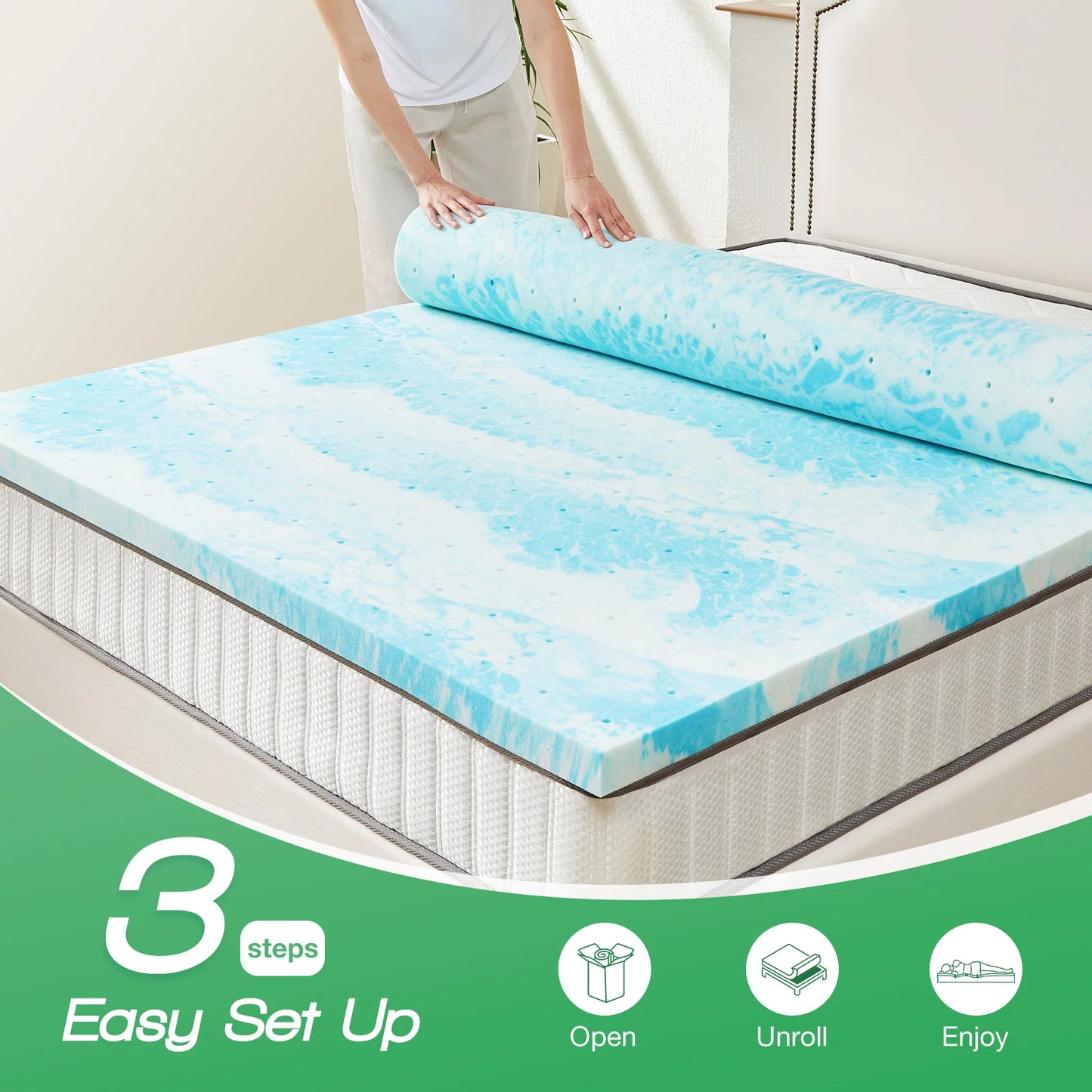 NONECN Gel Memory Foam Mattress Topper with Cooling Breathable Comfort