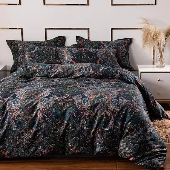 Rustic Paisley Pattern Duvet Cover Set Cotton Bedding Comfort