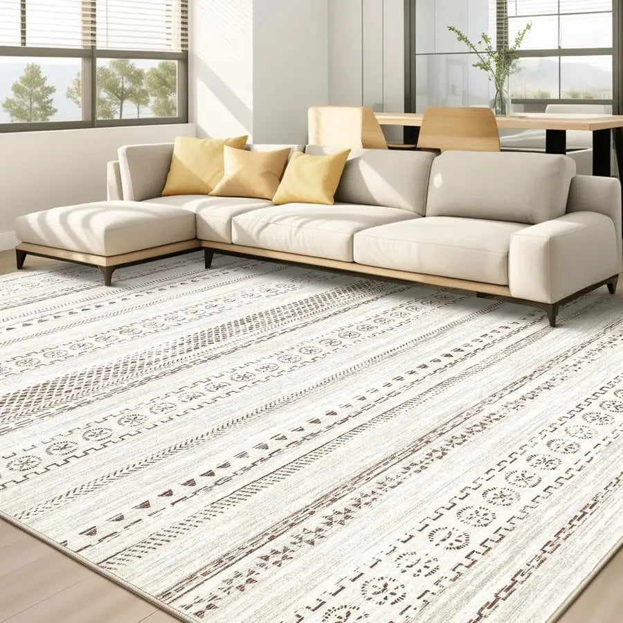 Boho Moroccan Farmhouse Washable Rug for Living Room Non Slip