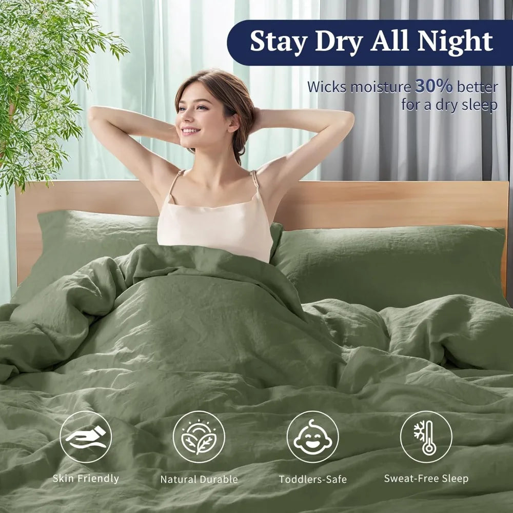 Natural Linen Duvet Cover Set With Zipper And Corner Ties