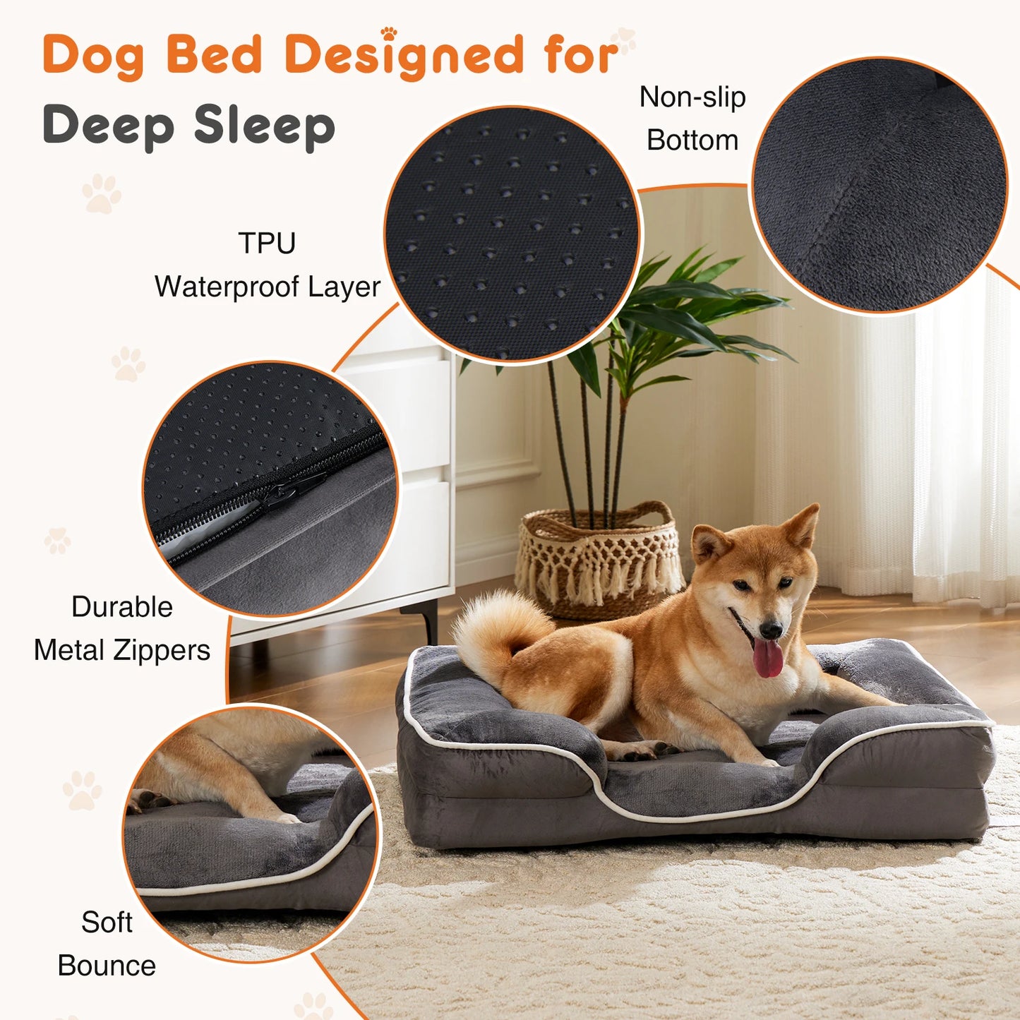 JHK Orthopedic Dog Bed Memory Foam With Washable Cover