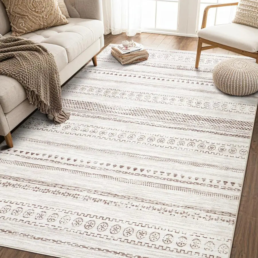 Boho Moroccan Farmhouse Washable Rug for Living Room Non Slip