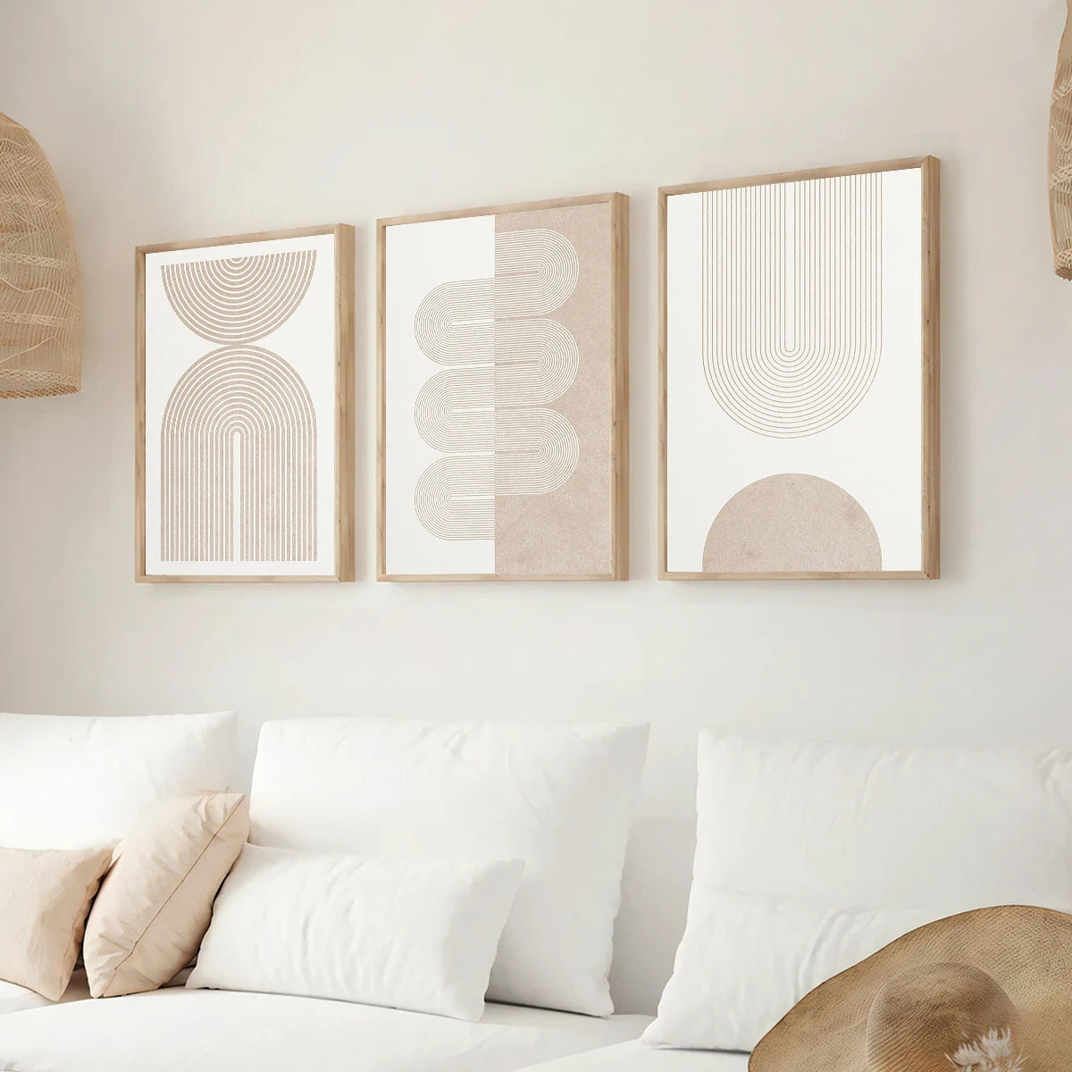 3pcs Modern Geometric Abstract Canvas Prints Poster Neutral Beige Europe Art Style for Living Room Home Decor Art Poster Gifts