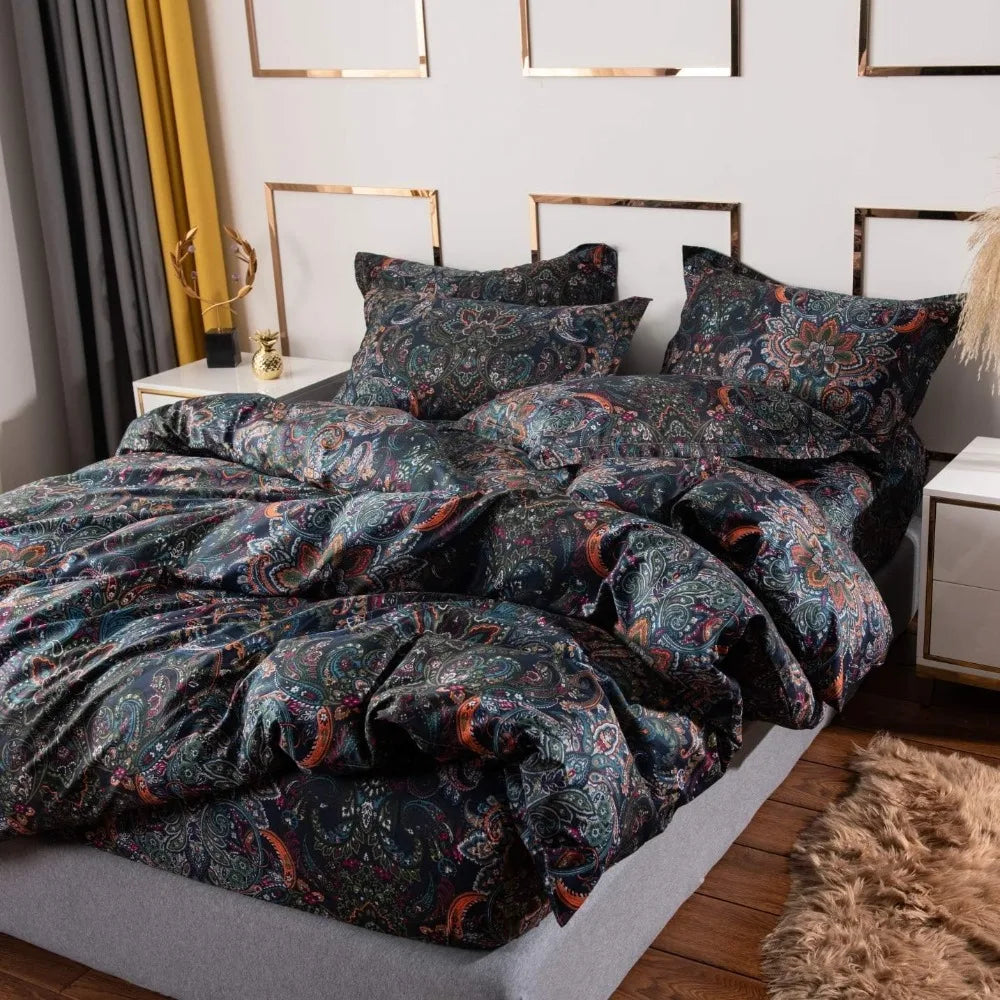 Rustic Paisley Pattern Duvet Cover Set Cotton Bedding Comfort
