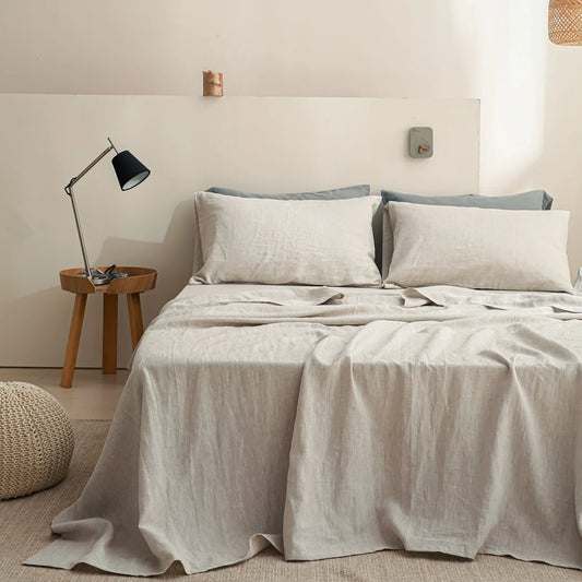 Simple&Opulence 100 Percent Washed French Flax Bed Linen Sheet Set