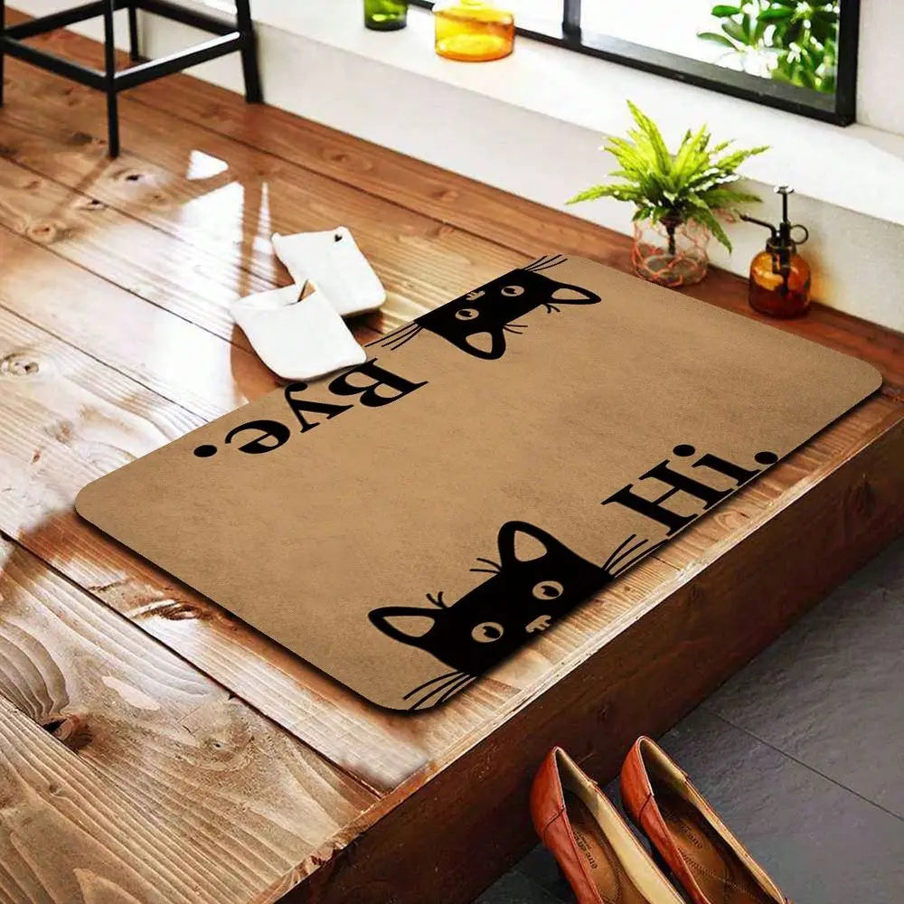 Welcome Doormat Indoor Entrance Decor Cat Monogram Jute Rug