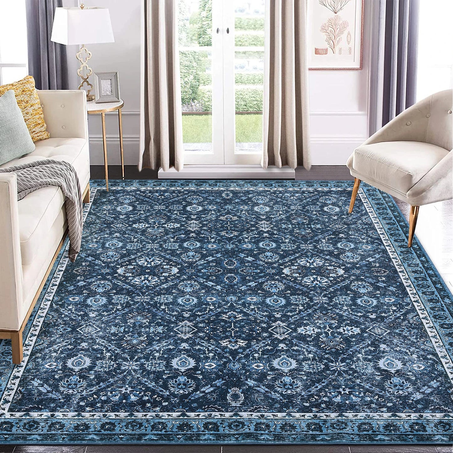 Moroccan Trellis Low Pile Living Room Rug Non Slip Machine Washable