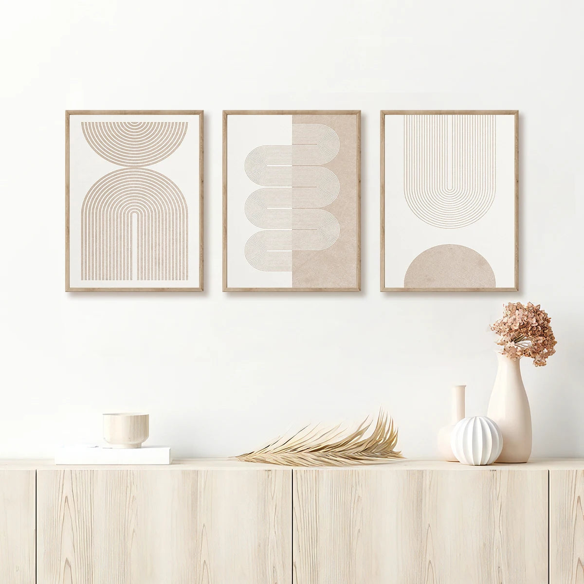 3pcs Modern Geometric Abstract Canvas Prints Poster Neutral Beige Europe Art Style for Living Room Home Decor Art Poster Gifts