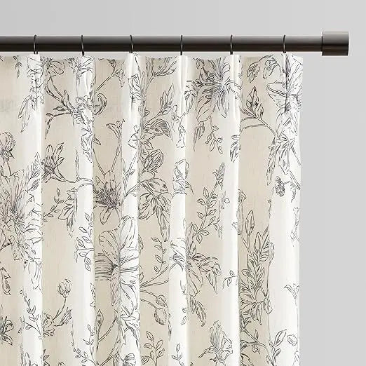 Floral Pinch Pleated Linen Curtains for Living Room