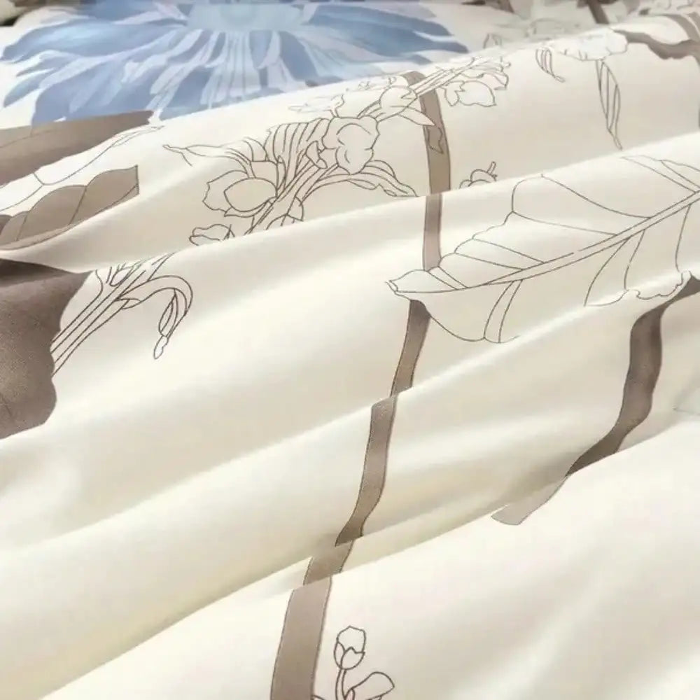 Big Flower Duvet Cover Embroidered Polyester Cotton Bedding Set