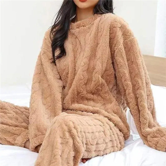 NONECN Winter Velvet Pajama Set Women Fluffy Two Piece