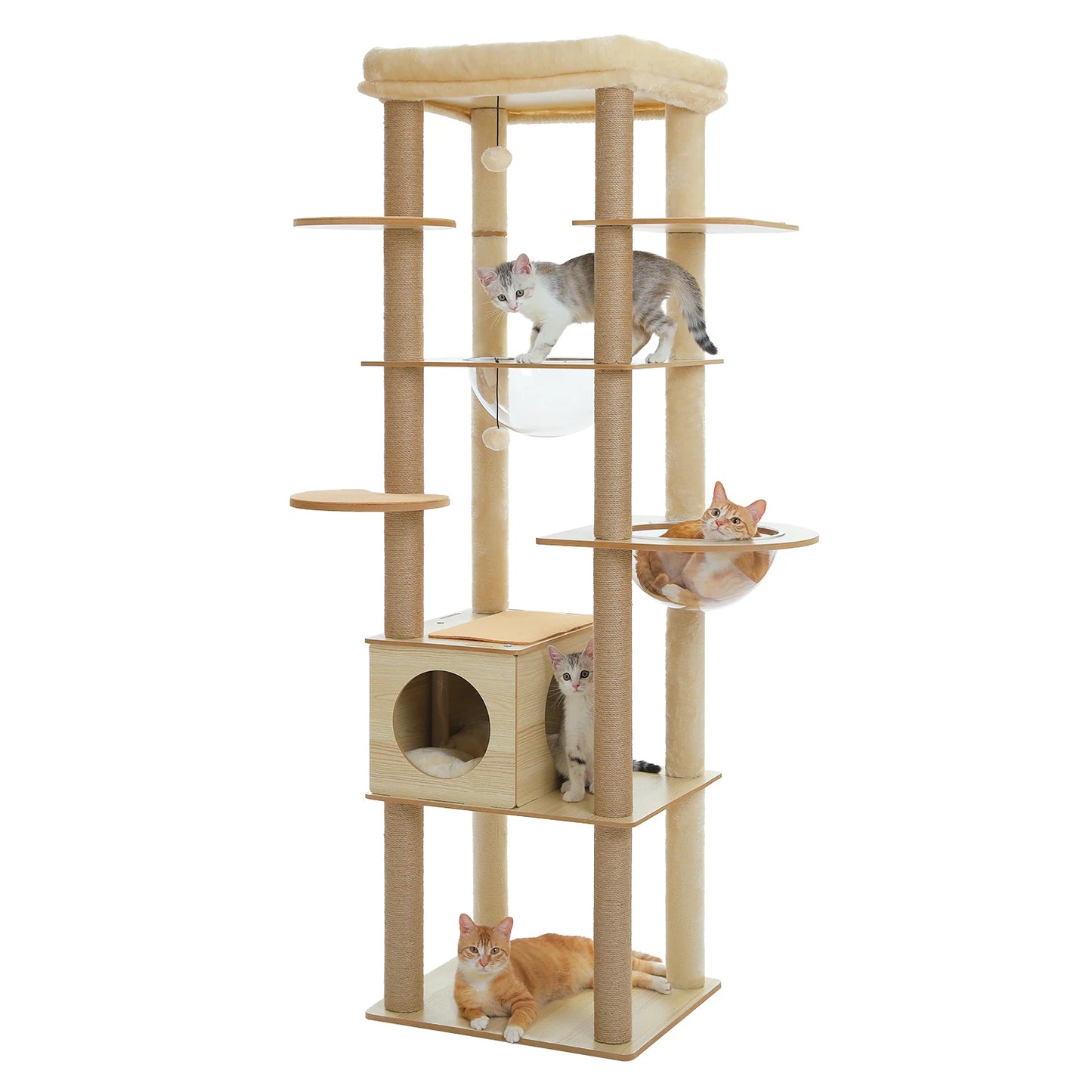 Multi-Level Cat Tree Indoor Wood Tower With Scratching Posts