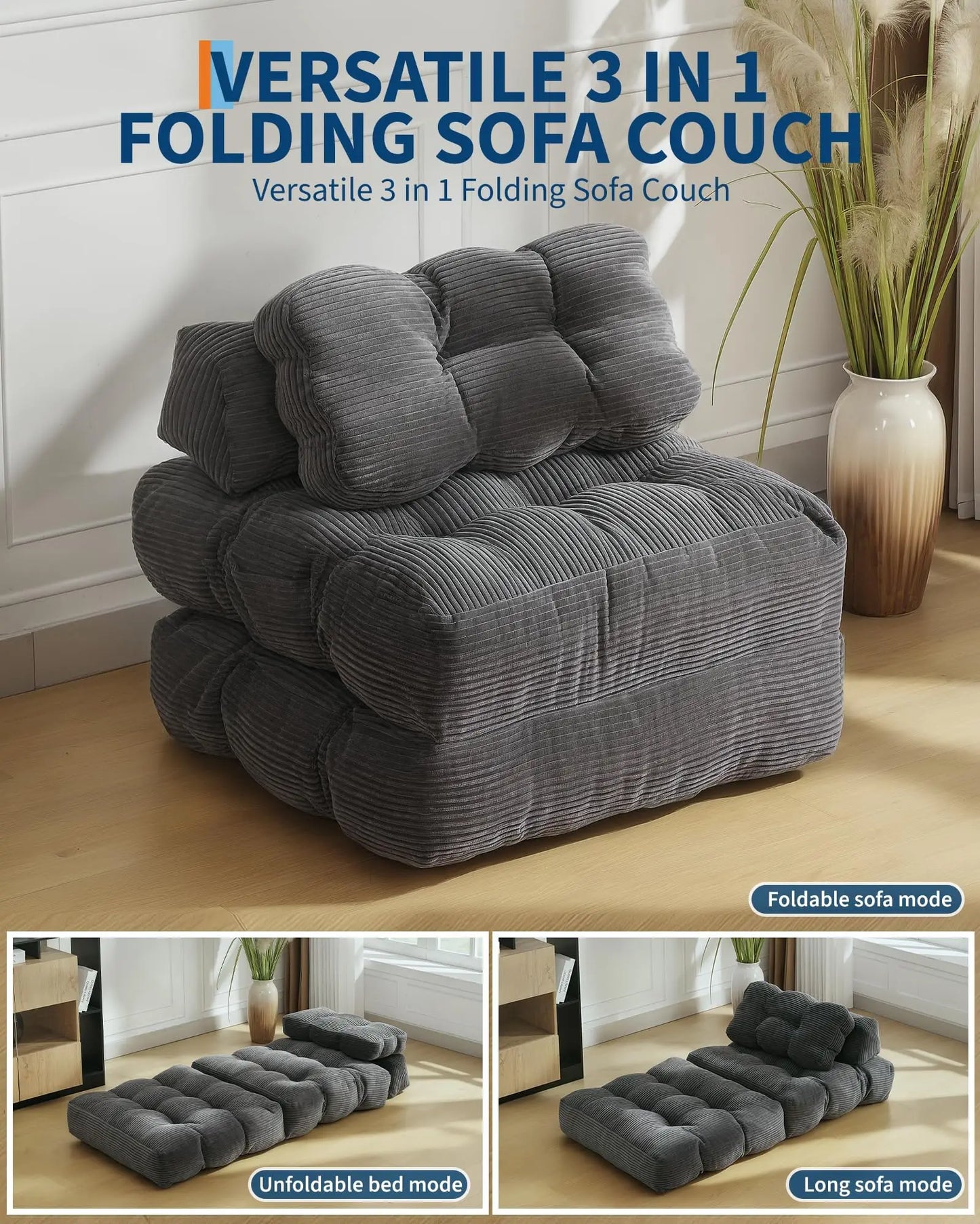 HiMISS Folding Sofa Bed Portable Sleeper With Side Pocket