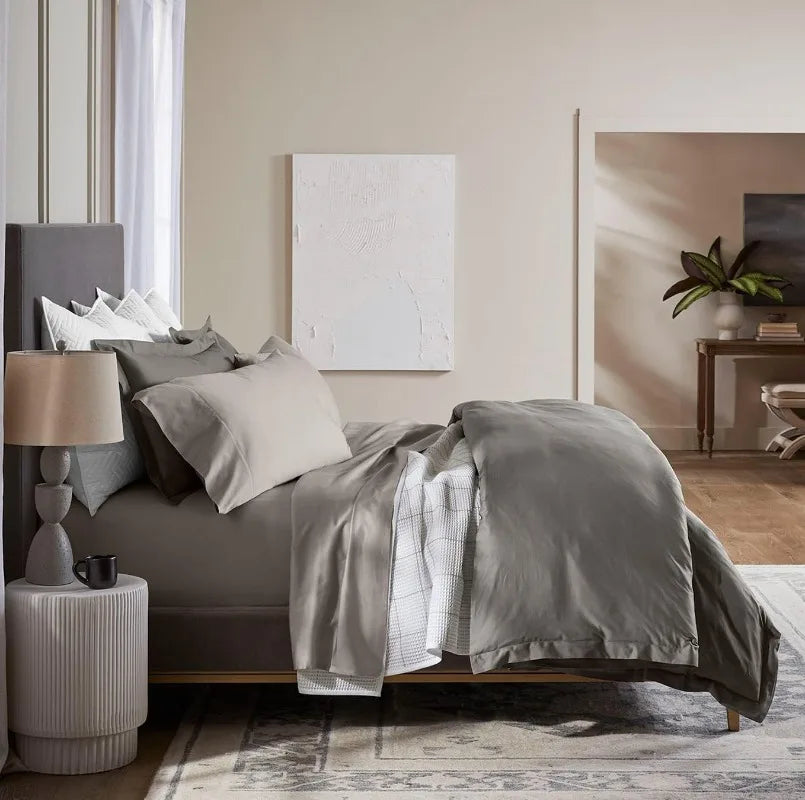 Percale Hemmed Sheet Set Cooling Breathable Organic Cotton Bedding