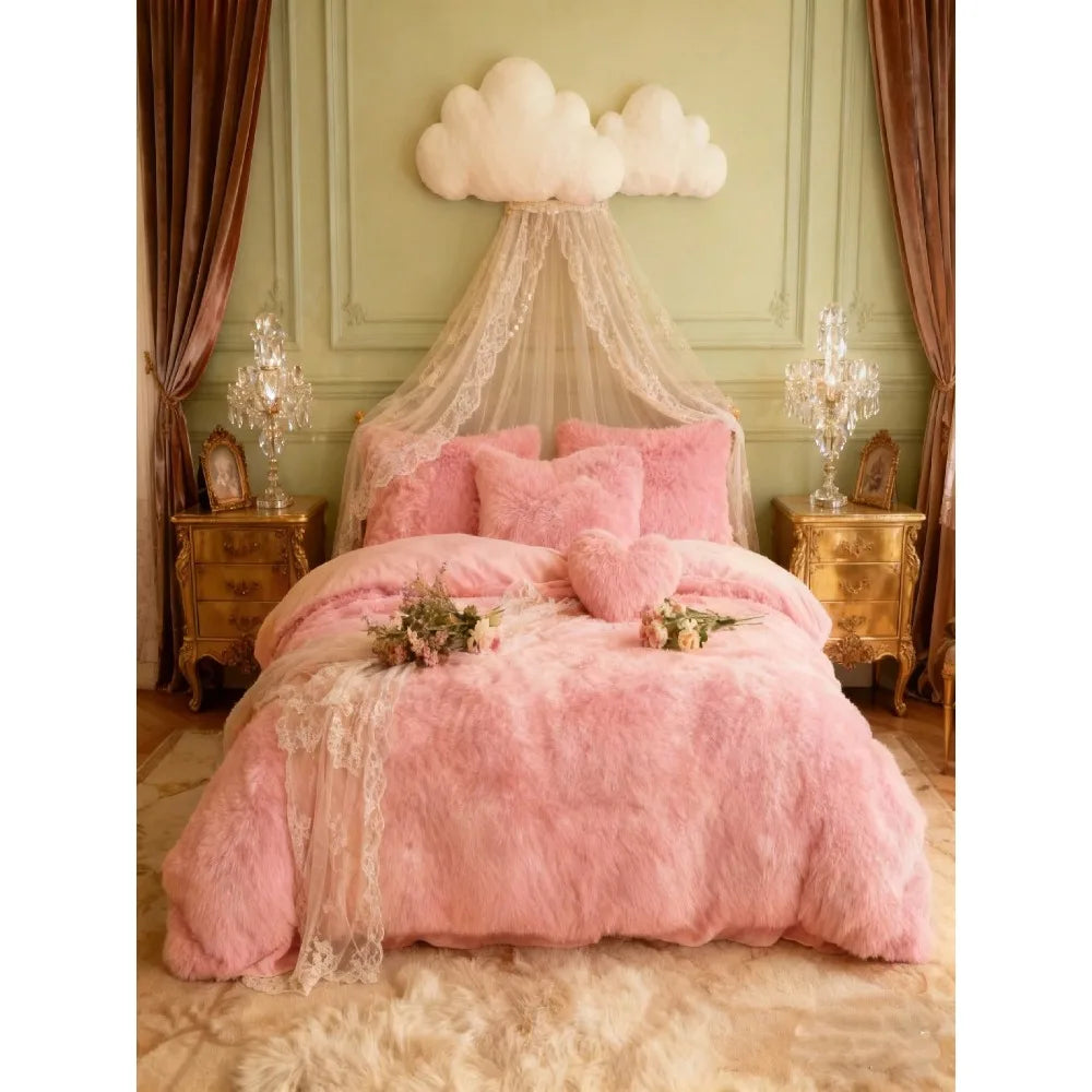 Light Luxury Plush Duvet Cover Set With Heart Pillowcases
