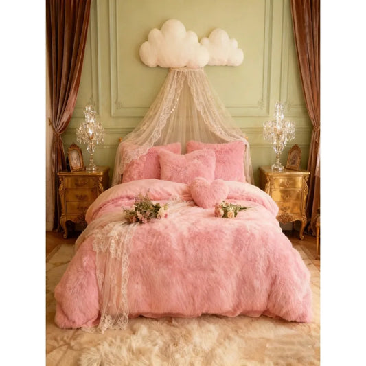 Light Luxury Plush Duvet Cover Set With Heart Pillowcases