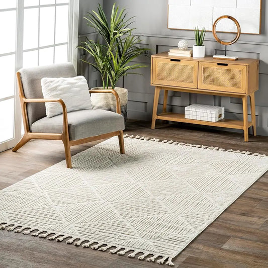 DIXSG Kerry Textured Geometric Tasseled Area Rug For Living Rooms