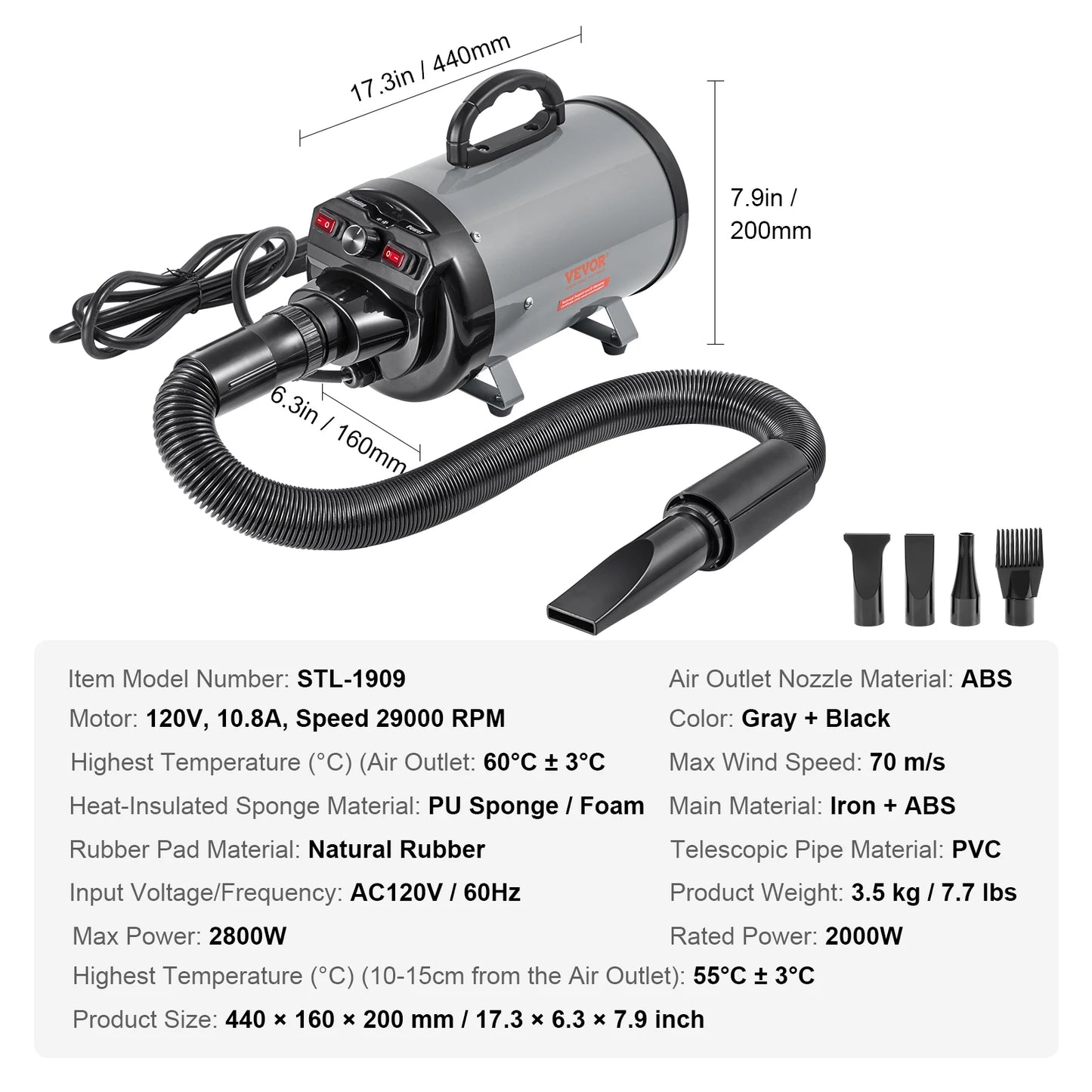 SucceBuy Dog Blow Dryer Adjustable Speed Temperature Control