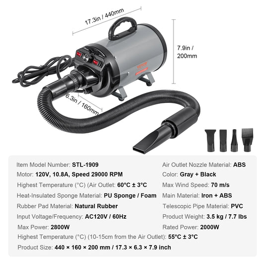 SucceBuy Dog Blow Dryer Adjustable Speed Temperature Control
