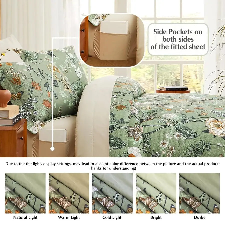 Floral Butterfly Comforter Set 7-Piece With Sheets And Pillowcases