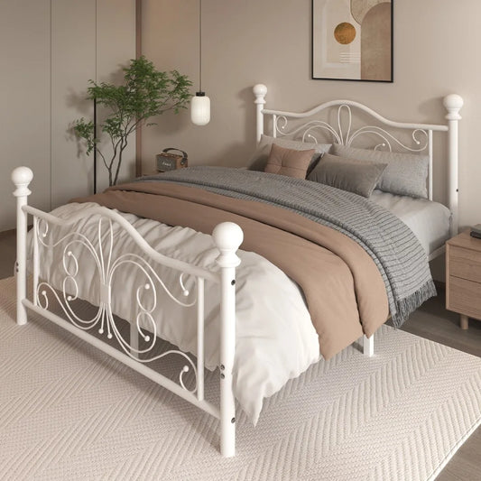 Metal Bed Frame With Vintage Headboard And Footboard