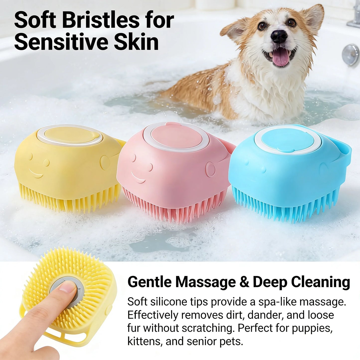 2-In-1 Pet Bath and Massage Brush Silicone Shampoo Storage