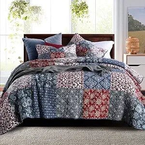 Cotton Polyester Comforter Set With Two Pillow Shams Patchwork