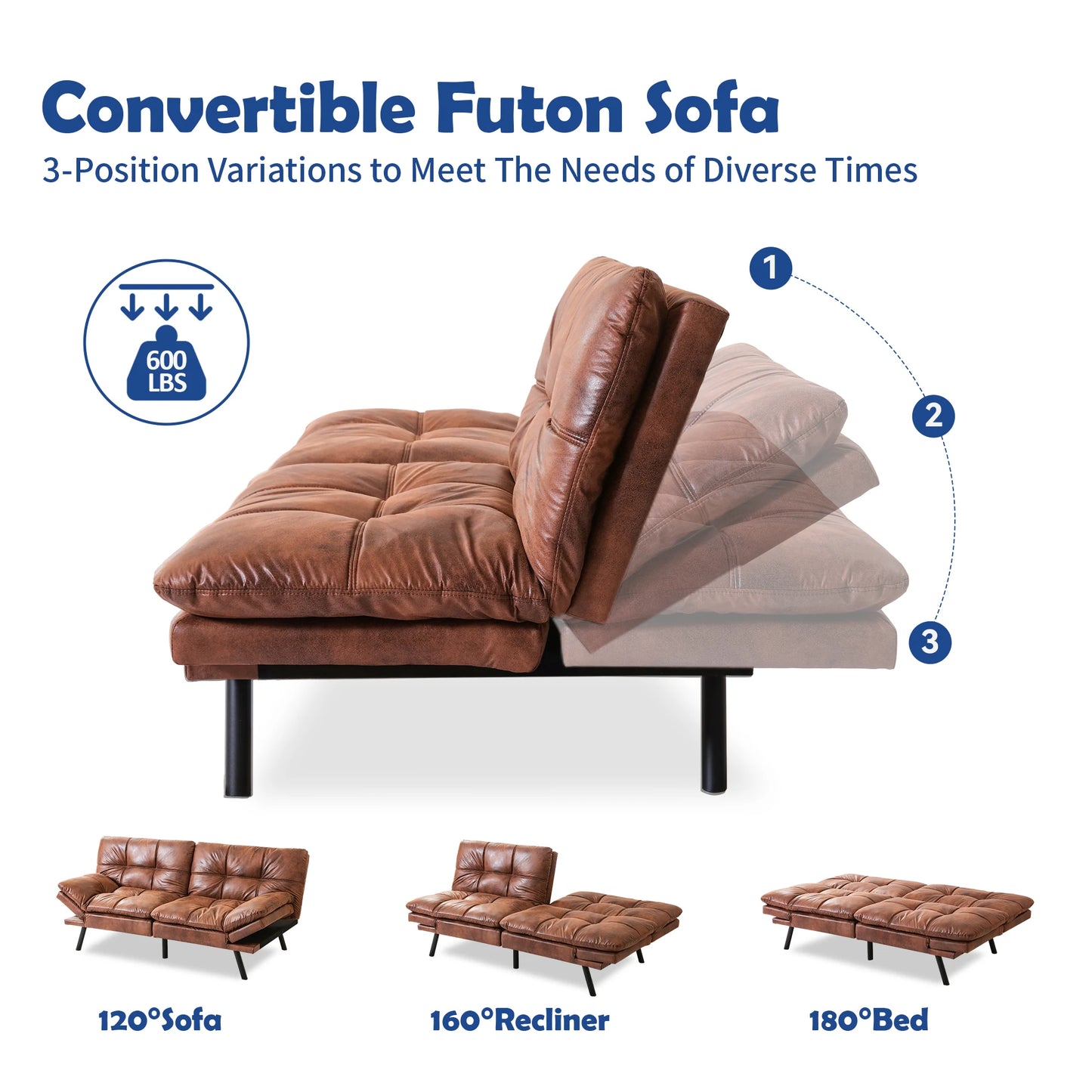 Hcore Futon Sofa Bed Sleeper Convertible Couch Memory Foam