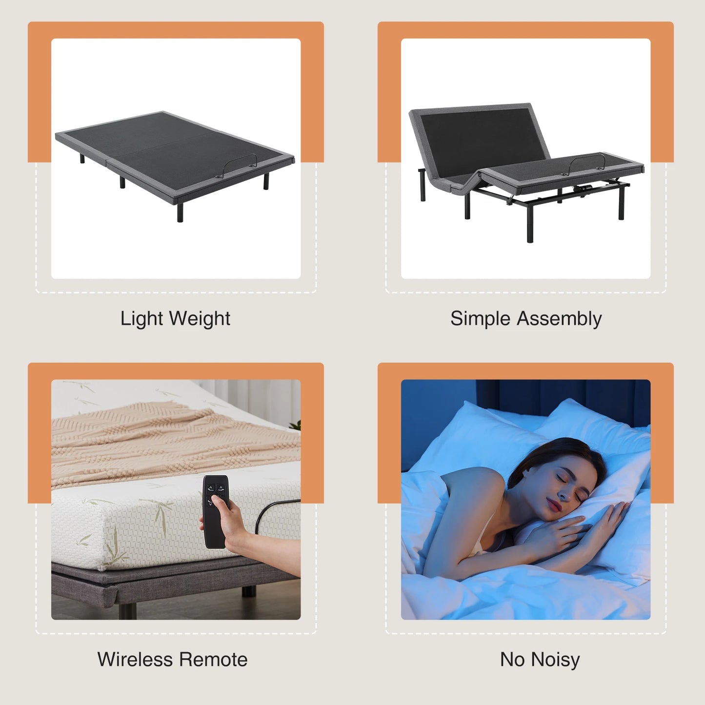 JHK Electric Adjustable Bed Frame With Wireless Remote USB Ports