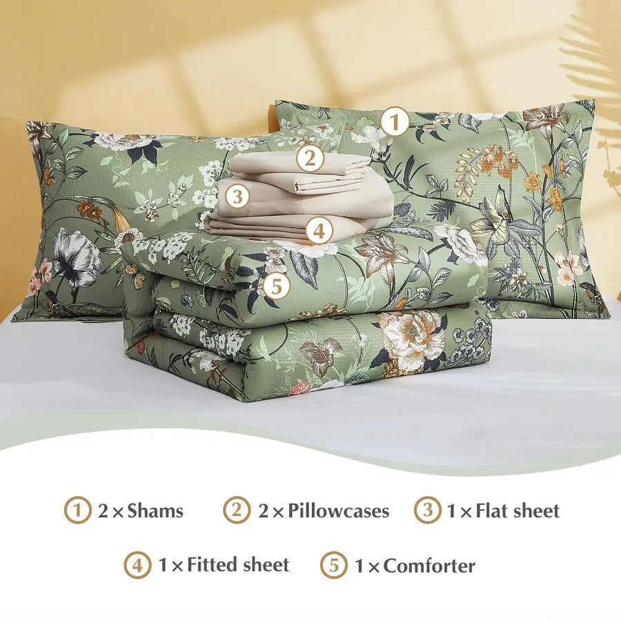 Floral Butterfly Comforter Set 7-Piece With Sheets And Pillowcases