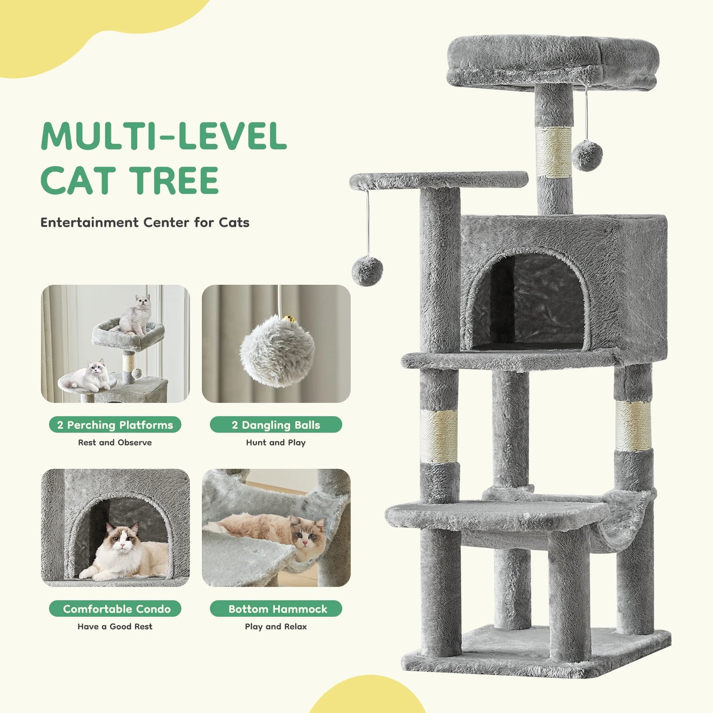 JHK Cat Tree Multi-Cat Climbing Tower For Indoor Cats
