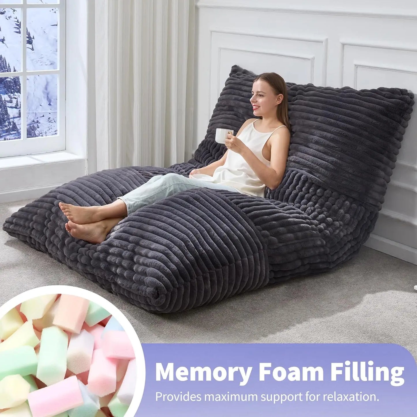 Three In 1 Beanbag Chair With Machine Washable Cover