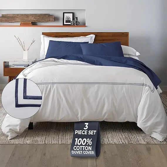 Cotton Percale Duvet Cover Set 3 Piece Soft Breathable Bedding