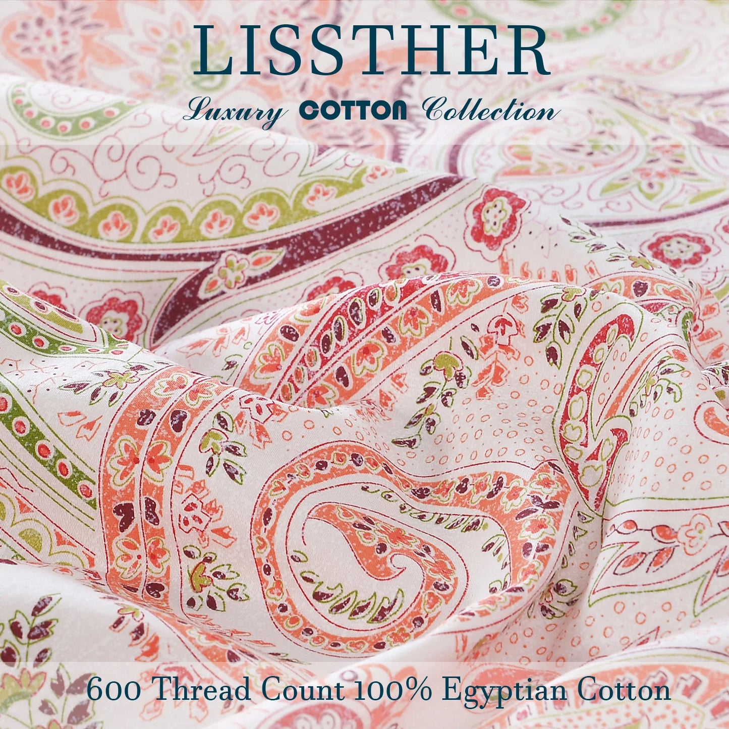 LISSTHERCN 3 Piece Duvet Cover Set Boho Paisley Print