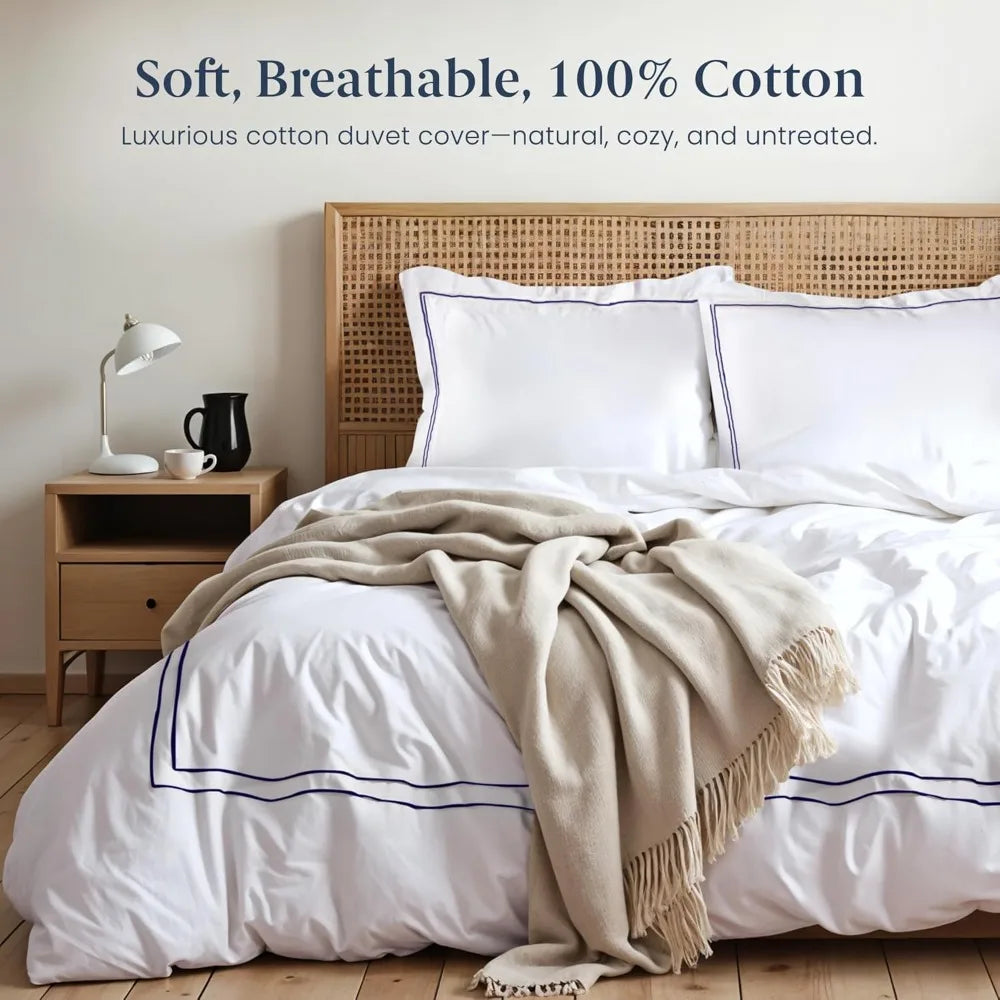 Cotton Percale Duvet Cover Set 3 Piece Soft Breathable Bedding