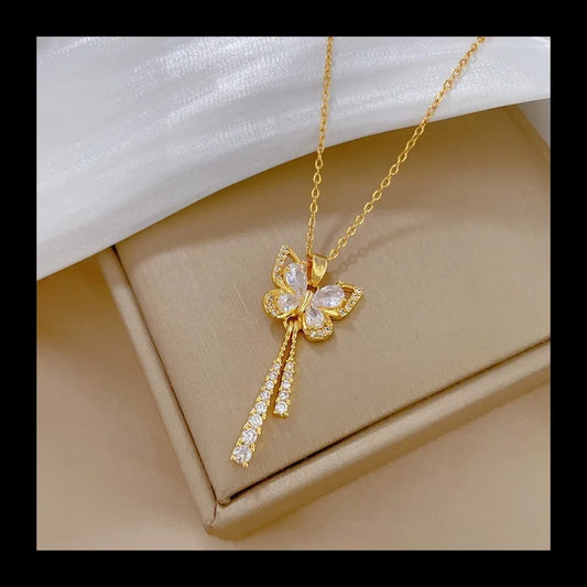 NONECN Zircon Moon Butterfly Necklace Collarbone Chain
