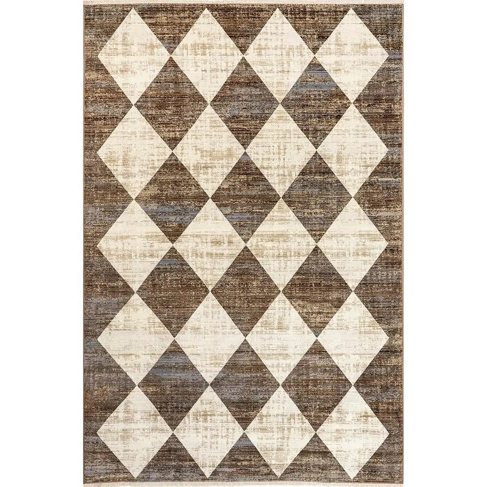 DIXSG Meline Checkered Fringe Area Rug for Living Room