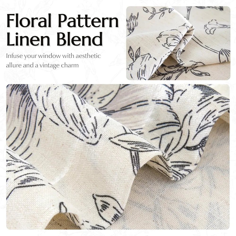 Floral Pinch Pleated Linen Curtains for Living Room