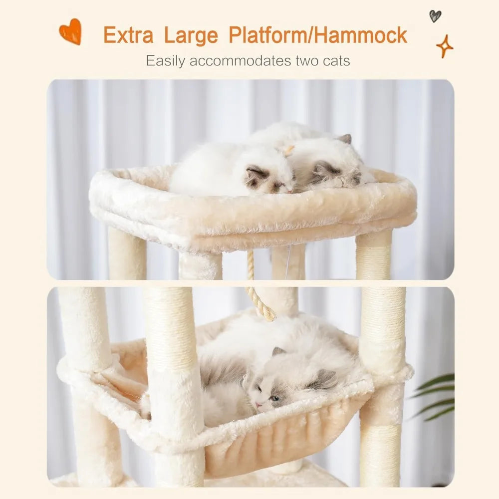 Heybly Heavy Duty Indoor Cat Tree With Plush Top And Multi Level Condo