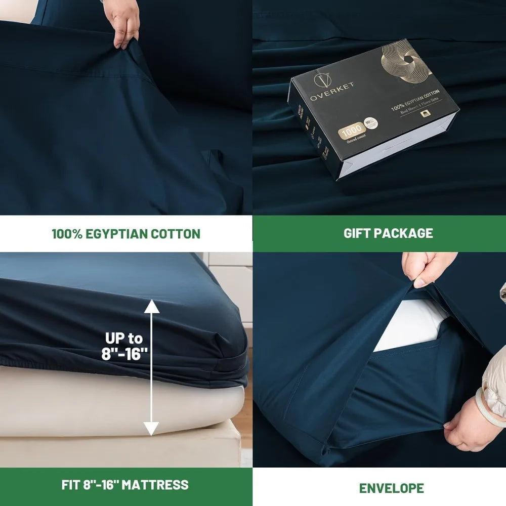 1000 Thread Count Egyptian Cotton Sheet Set Sateen