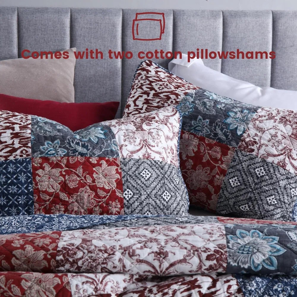Cotton Polyester Comforter Set With Two Pillow Shams Patchwork